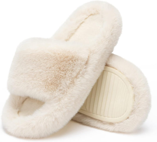 Women Slippers Memory Foam House Bedroom Slippers for Women Fuzzy Plush Comfy Faux Fur Lined Slide Shoes Anti-Skid Sole Trendy Gift Slippers