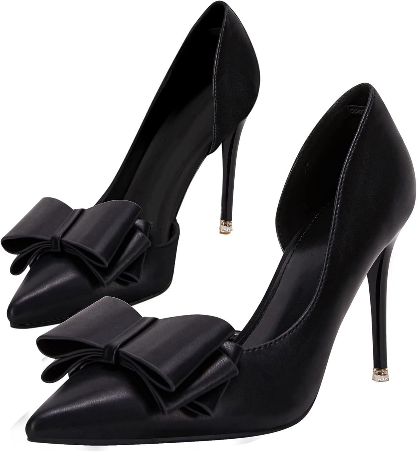 Women Bow Heels Closed Pointed Toe Dress Shoes Stiletto Slip on Wedding Pumps