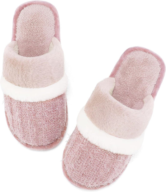 Women Fuzzy Memory Foam Slippers Warm Gifts Trendy House Slippers Anti-Skid Rubber House Shoes for Women Mom Girlfriend Indoor Outdoor