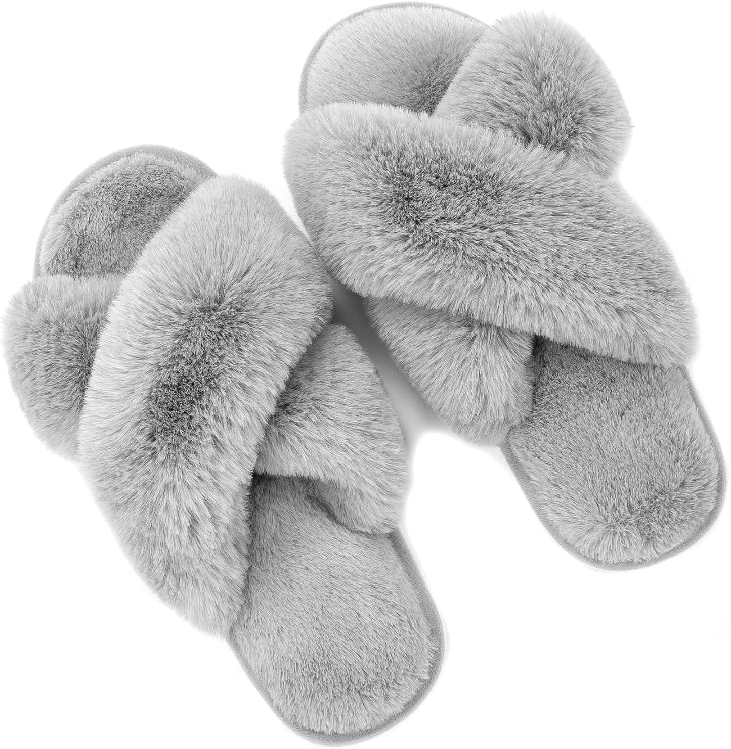 Women Fuzzy Slippers House Slippers Cross Band Slippers Indoor Outdoor Soft Open Toe Slippers