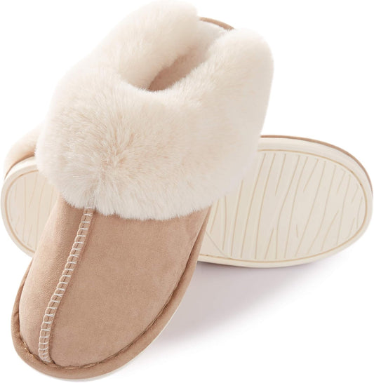Women Slipper with Memory Foam Fluffy Soft Warm Slip On House Slippers Anti-Skid Cozy Plush for Indoor Outdoor